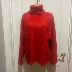 H&M Oversized Turtleneck Tunic Sweater Red Size S Small Wool Blend
